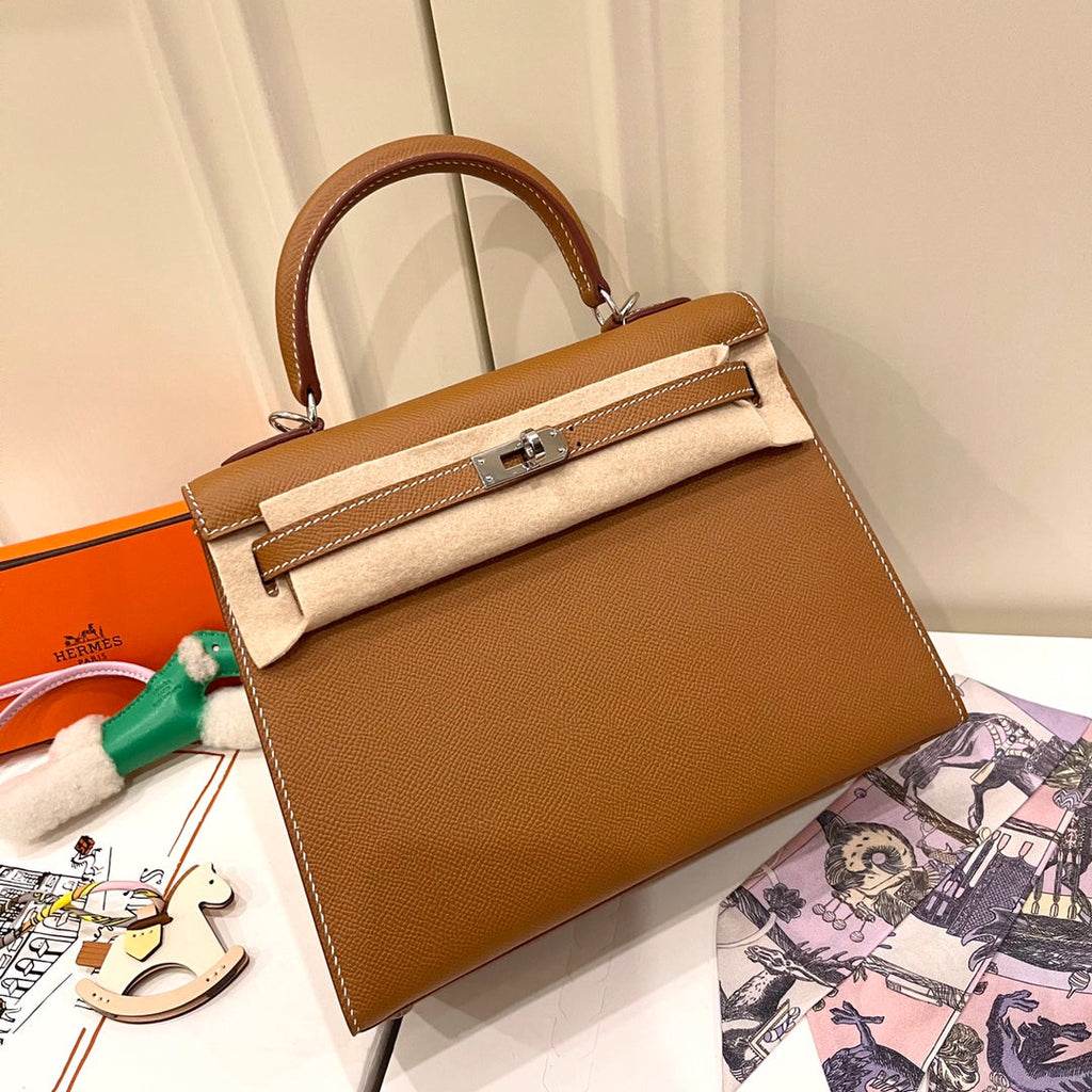 Hermes Kelly 25cm Gold Epsom Leather Silver Hardware Bag