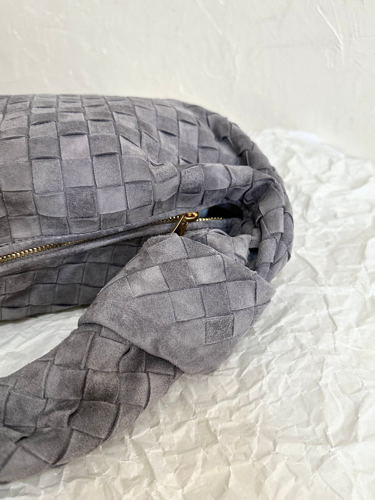 Bottega Veneta Small Jodie 48cm Grey Suede Leather Bag