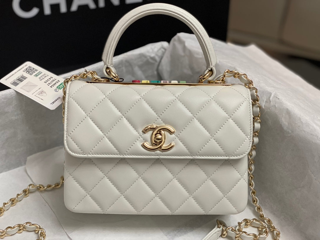 Chanel Trendy 20cm White Lambskin Gold Hardware Bag