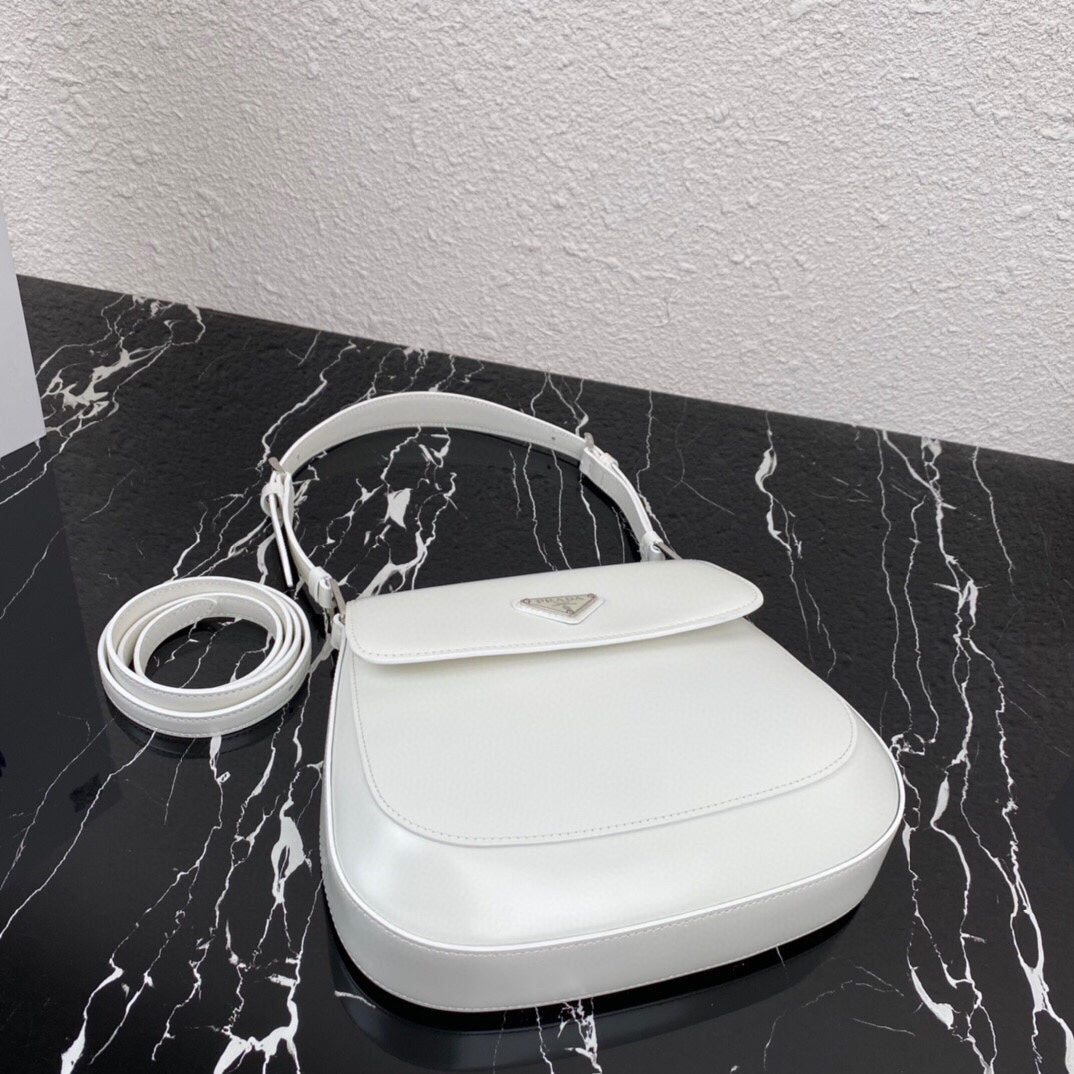 Prada Cleo 24 White Brushed Leather Shoulder Bag