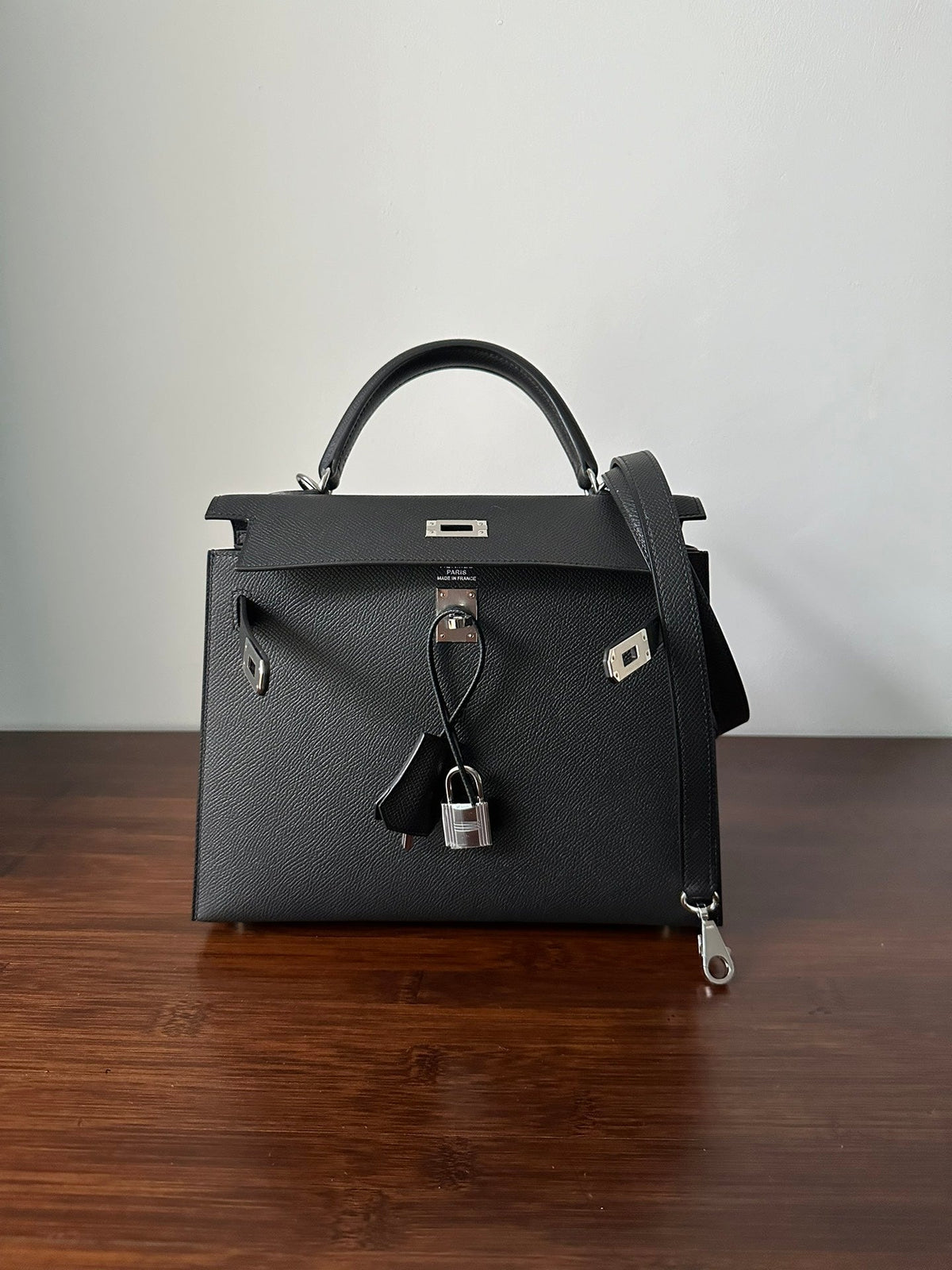 Hermes Kelly 25cm Black Epsom Silver Hardware Bag