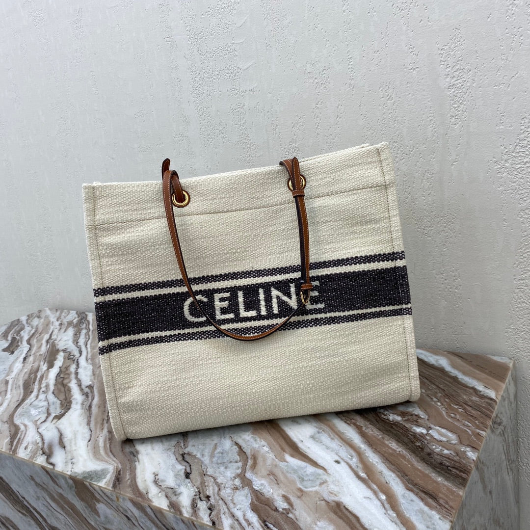 Celine Canvas Tote 43 White/Black Denim