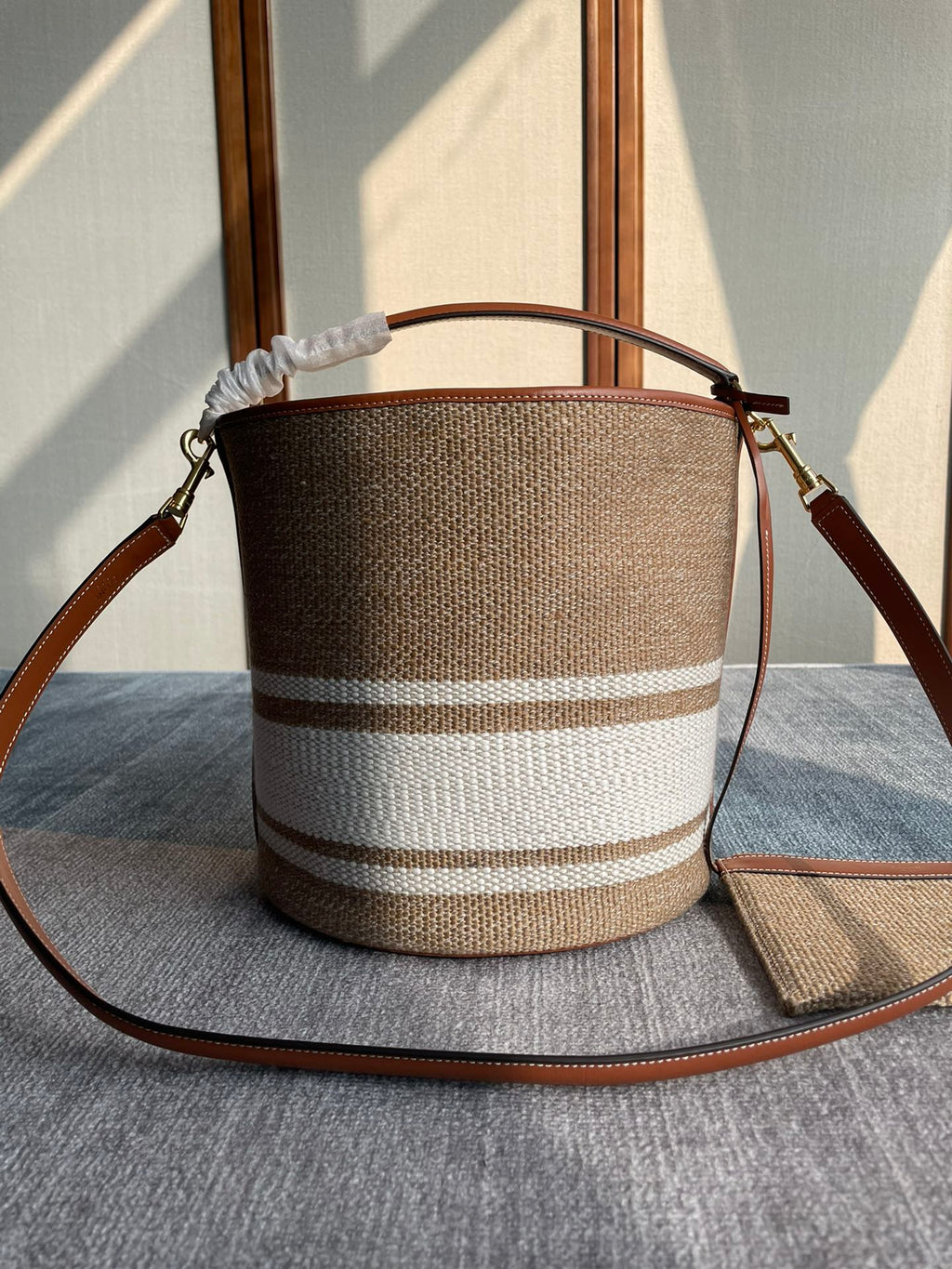 Celine Bucket 25 in Printed Canvas Brown White