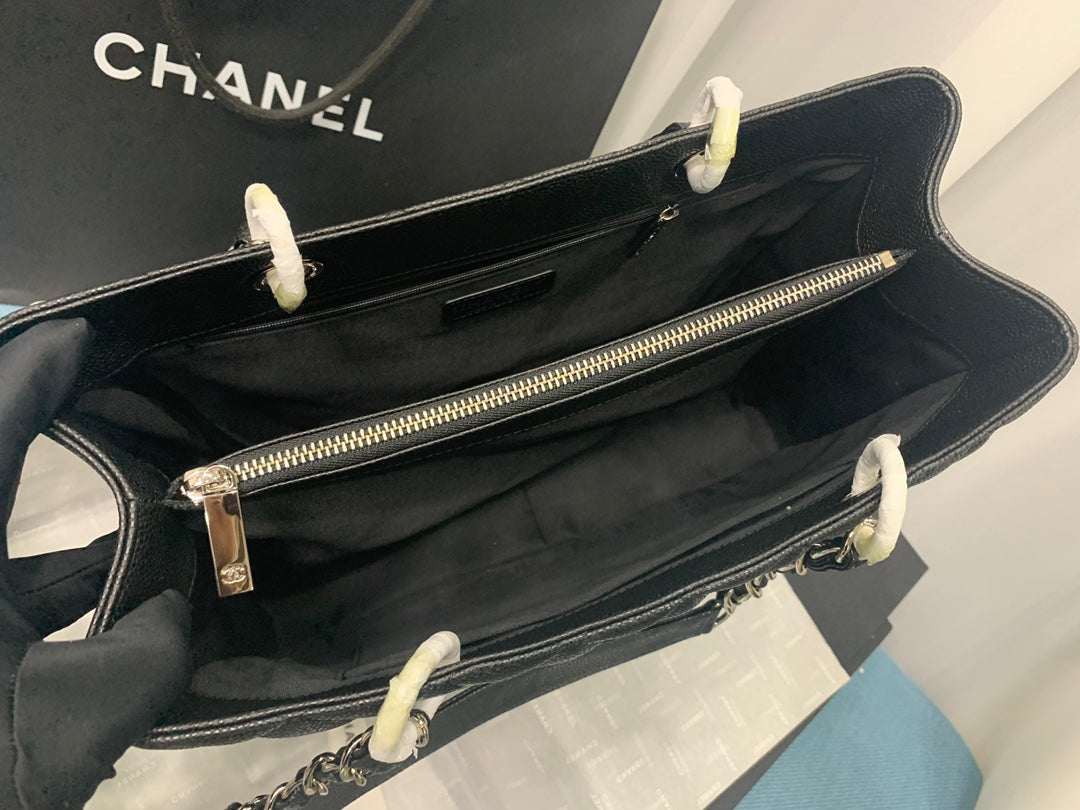 Chanel 25S Medallion Tote 33 cm in Black Caviar with Silver Hardware