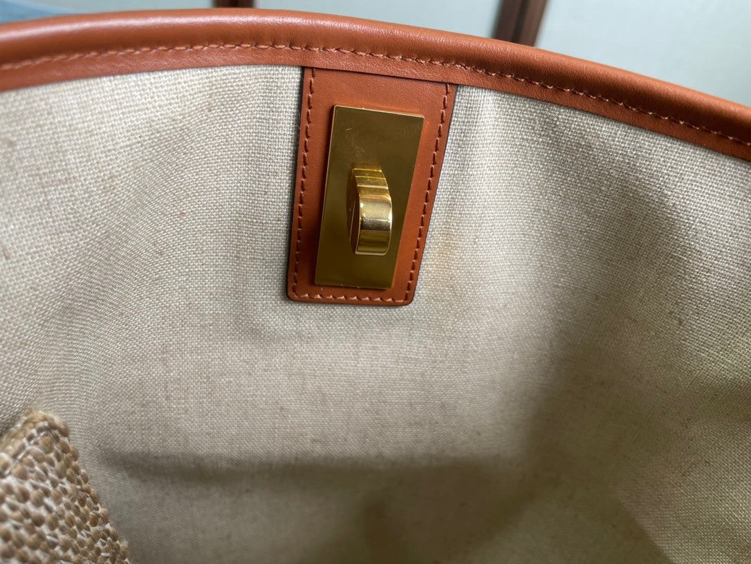 Celine Bucket 25 in Printed Canvas Brown White