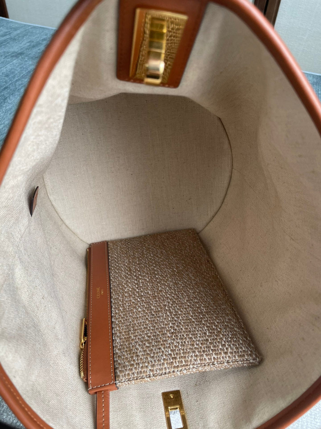 Celine Bucket 25 in Printed Canvas Brown White