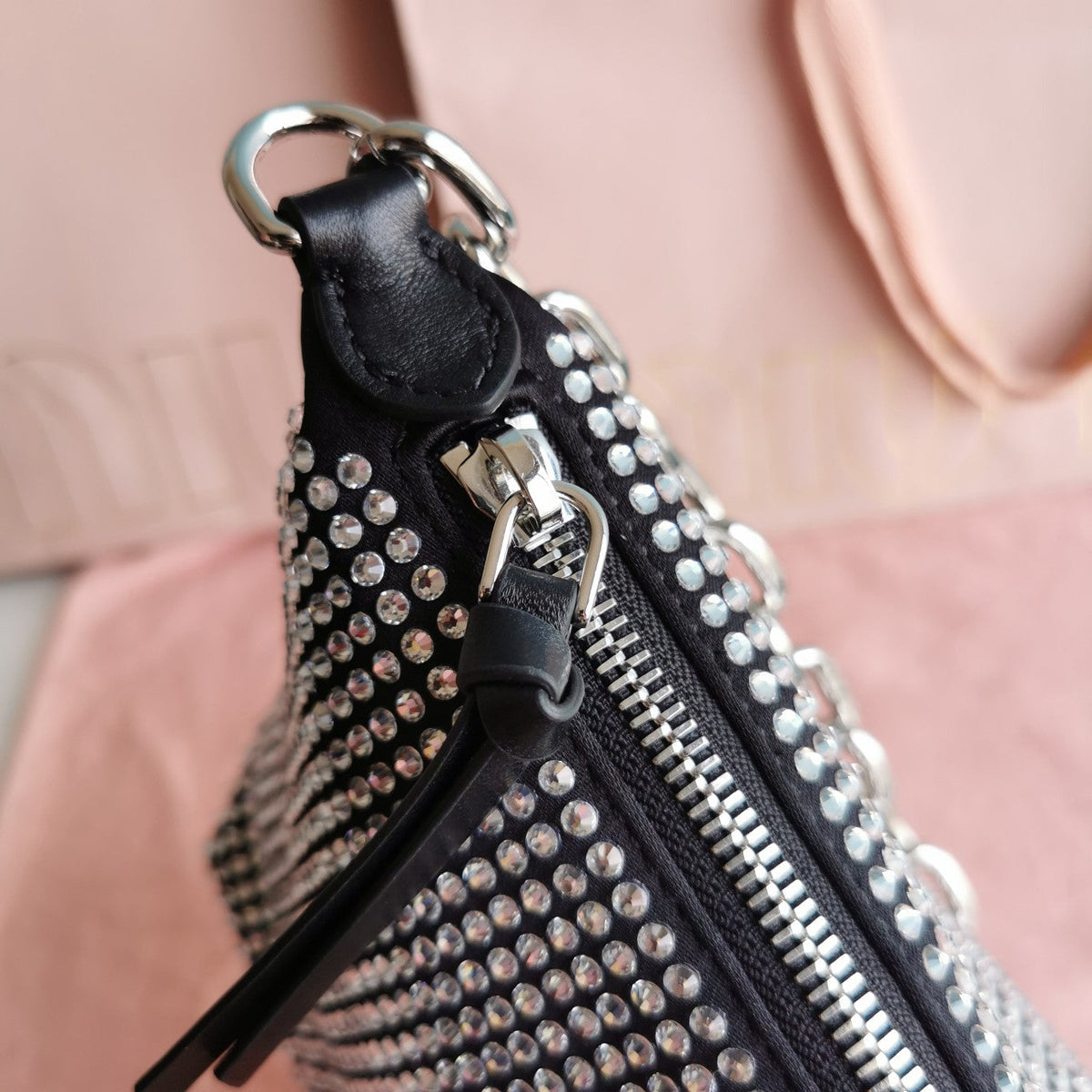 Handbag 19 in Black Calfskin with Crystal