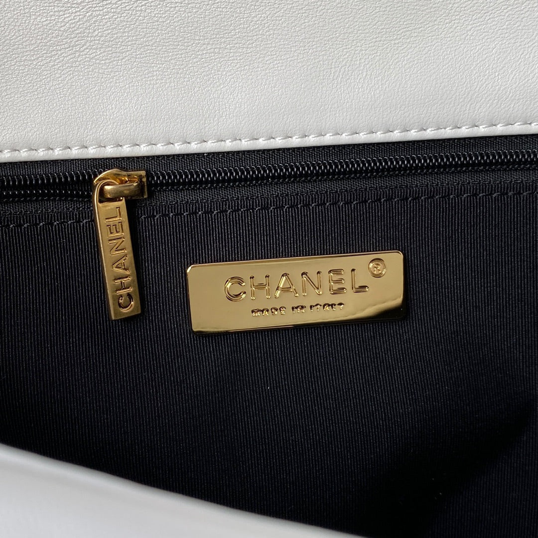 Chanel Large 30 Flap Bag in White Lambskin
