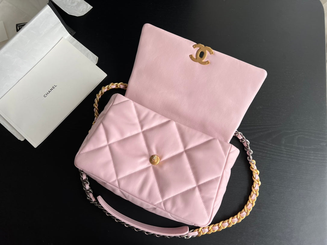 Chanel 19 Flap Bag 30 Pink Goatskin