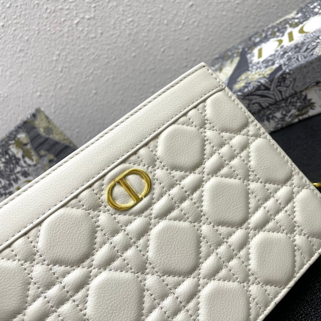 Dior Caro Pouch 19 Bag in White Calfskin