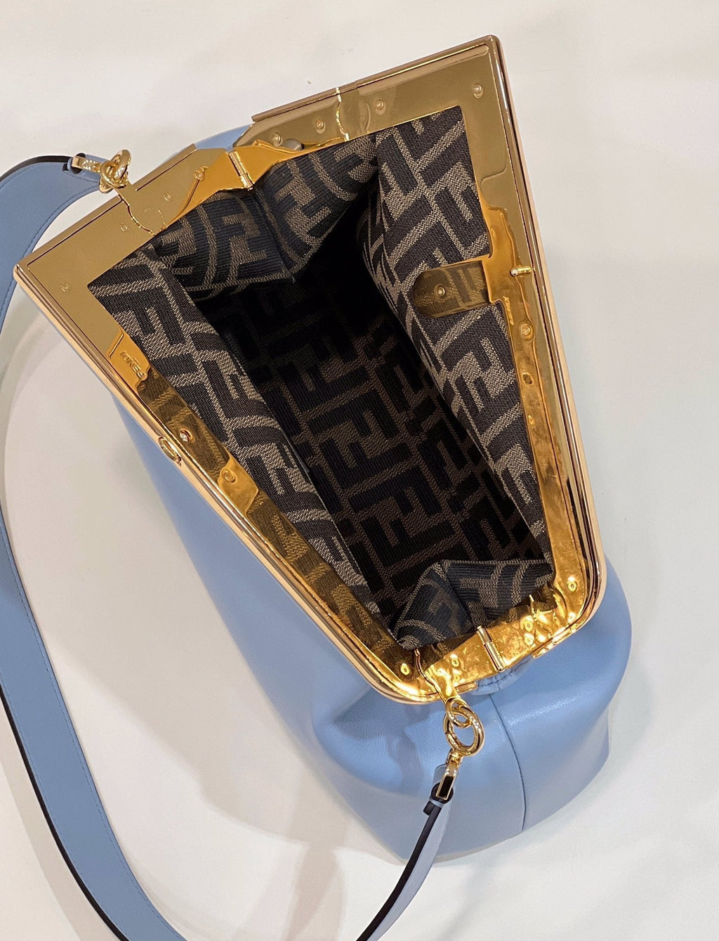 Fendi First Small 32 in Light Blue Nappa Leather Bag Gold Hardware