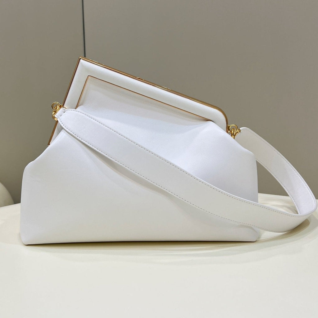 Fendi First Small 32 in White Nappa Leather Bag Gold Hardware