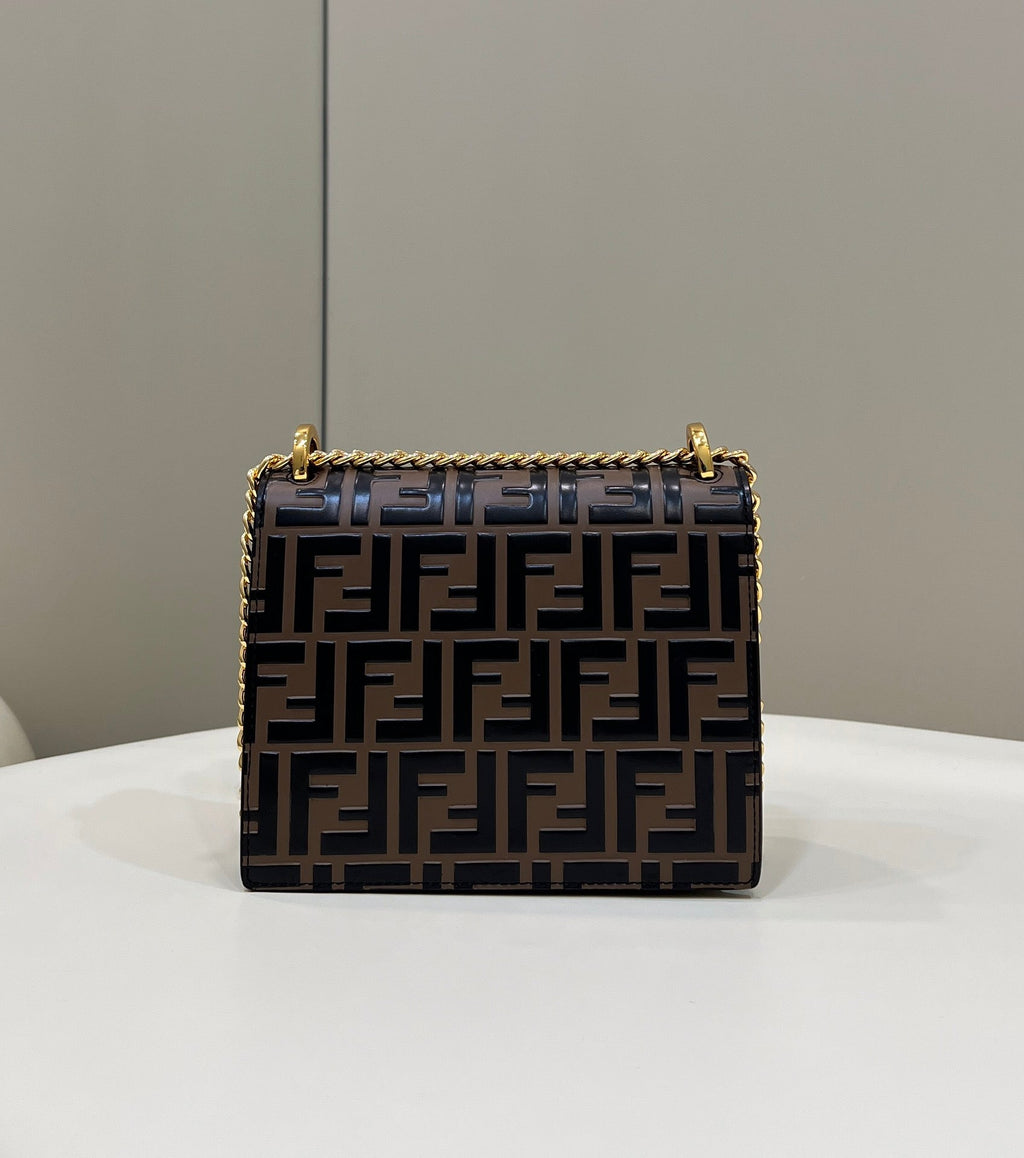Fendi Kani 19 Bag in Black Mix Chocolate Brown Calfskin with Gold Hardware