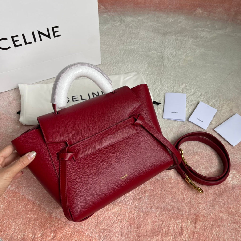 Celine Fish Bag 24 Cherry Red Cowhide Leather