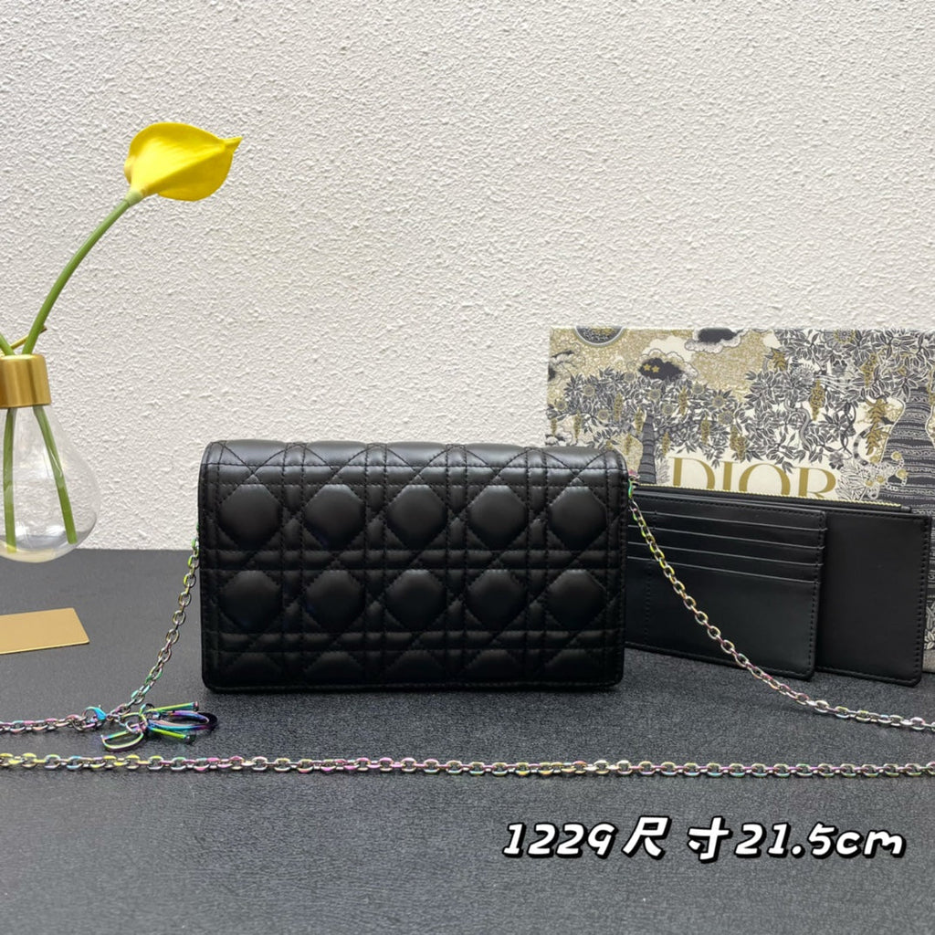 Dior Caro Slim Pouch 21 Bag in Black Calfskin