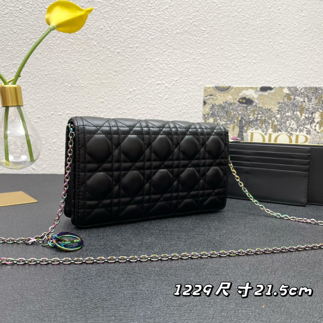 Dior Caro Slim Pouch 21 Bag in Black Calfskin