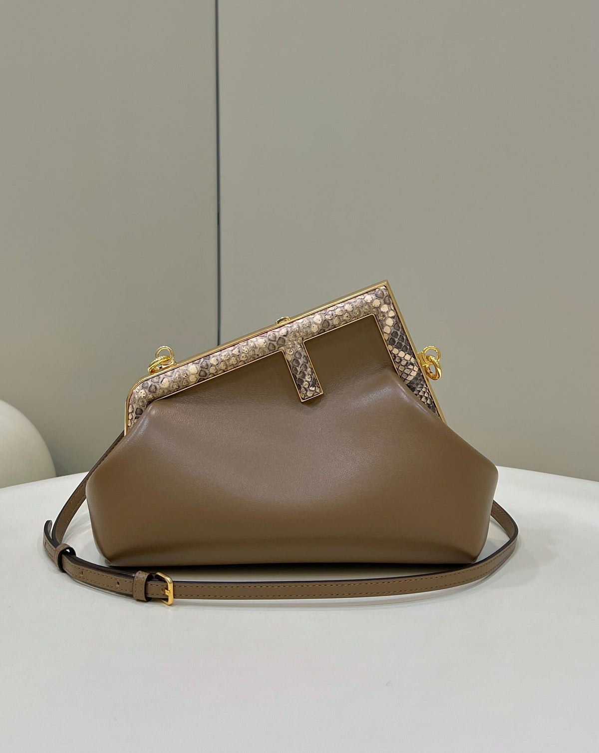 Fendi First Small 26 Coffee Brown Leather Bag with Exotic Details