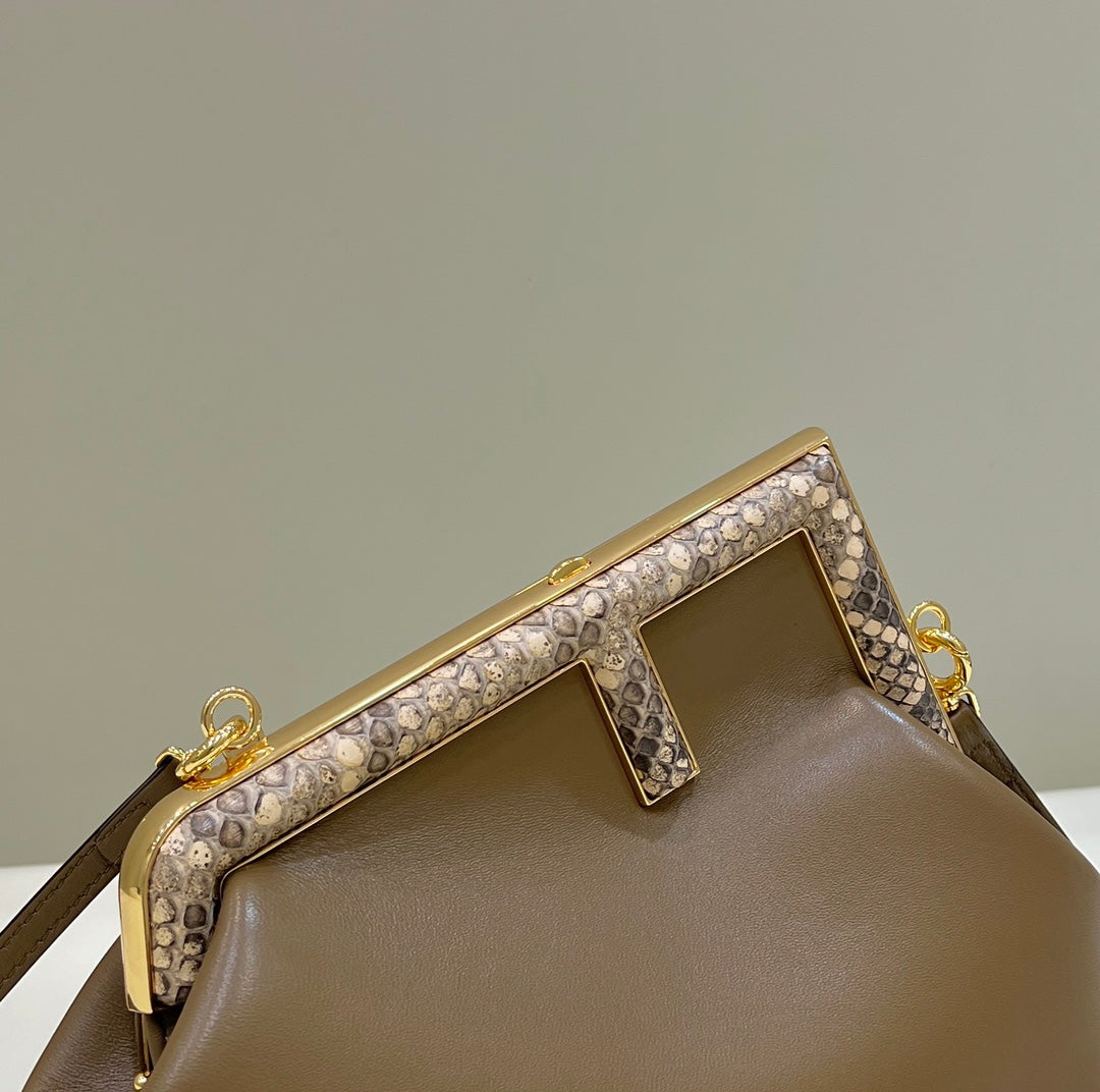 Fendi First Small 26 Coffee Brown Leather Bag with Exotic Details
