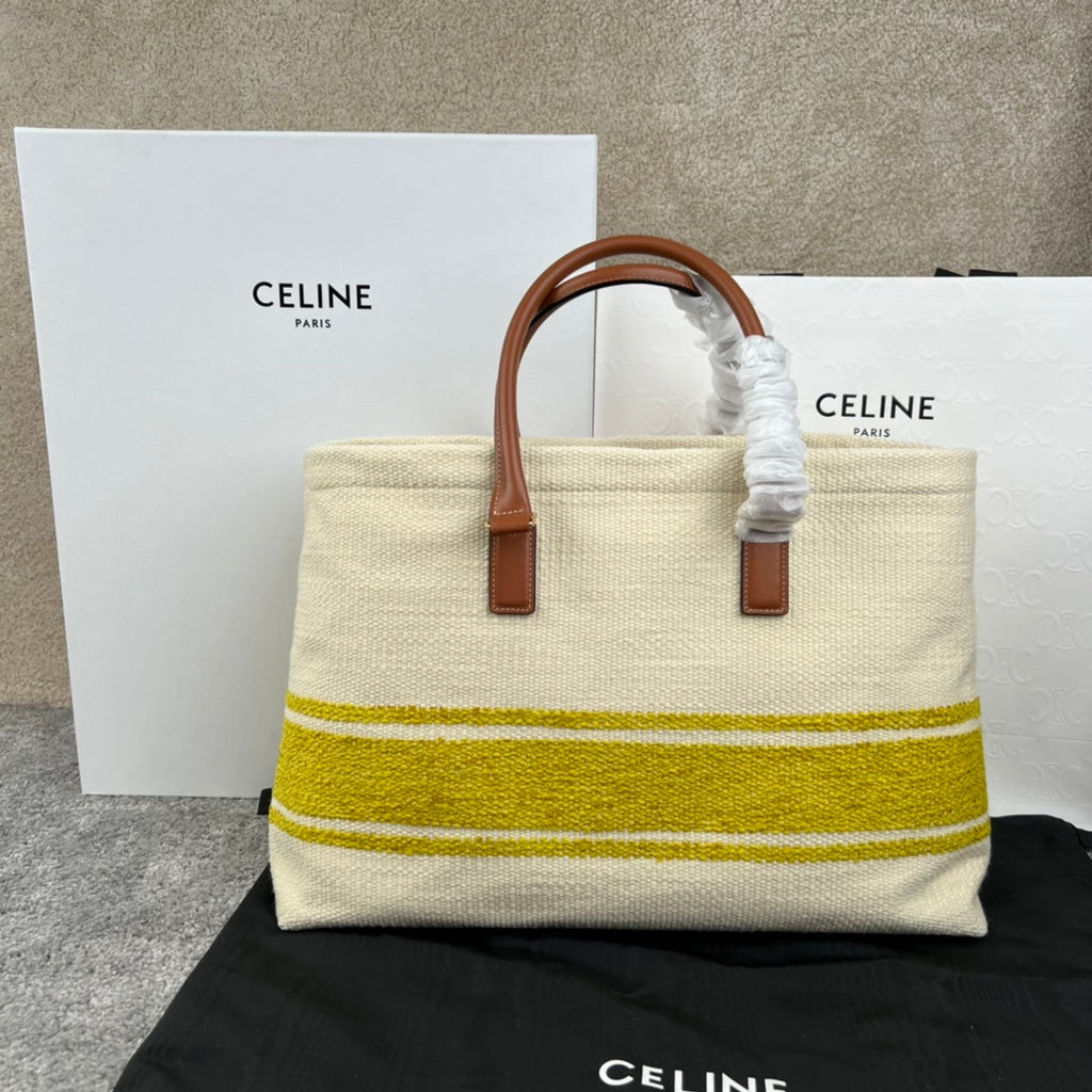Celine Cabas 44 Printed Canvas White Yellow Tote