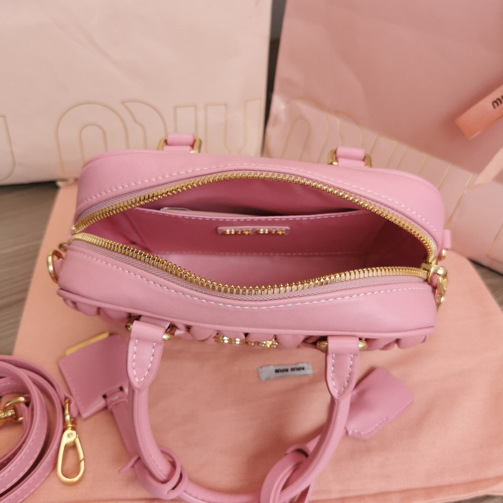 Arcadie Matelassé Nappa Small Bag 19 in Flamingo Pink Lambskin Gold Hardware