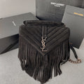 Saint Laurent College Tassel 24 in Black Suede Silver Hardware Bag