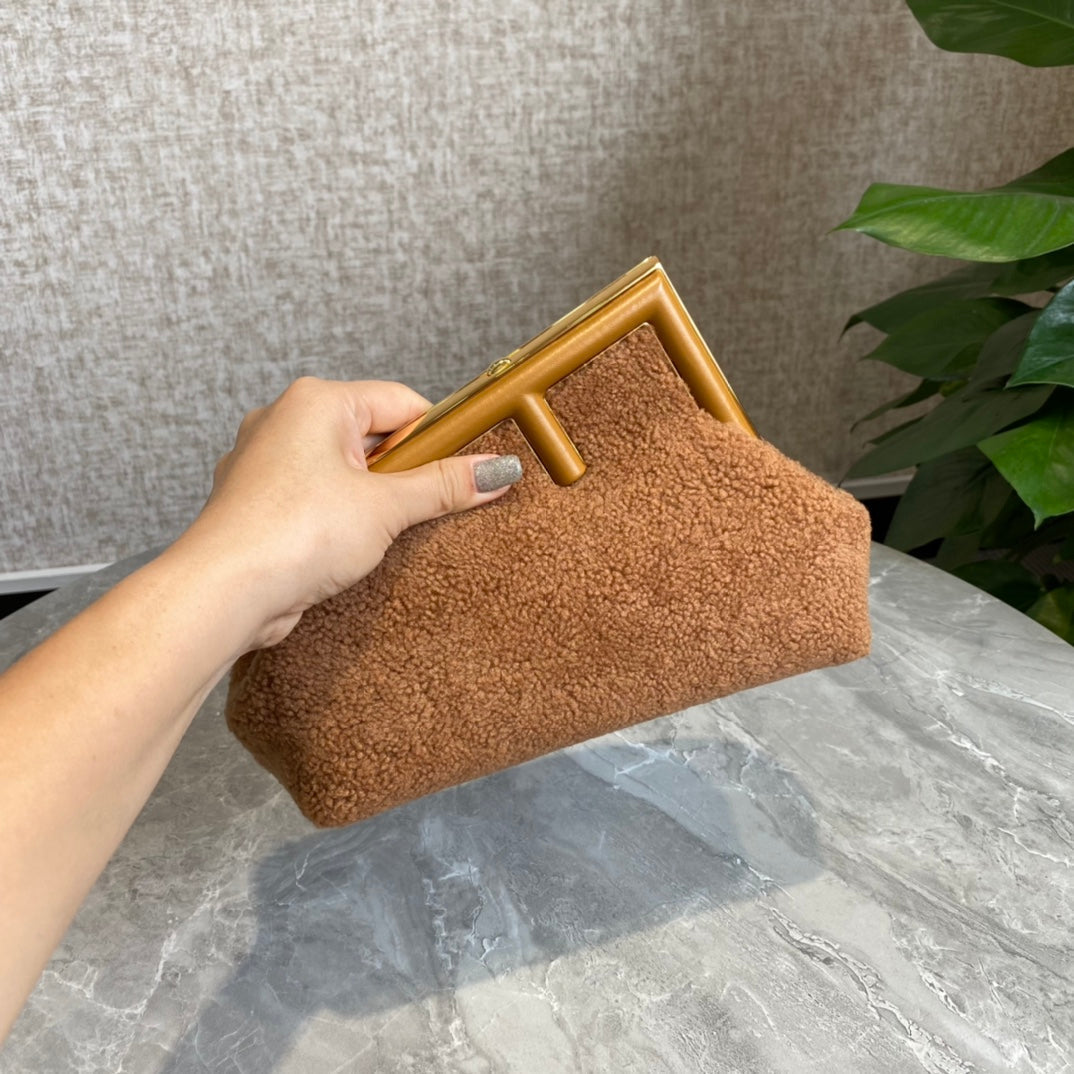 Fendi First Mini 26 Bag in Cider Brown Wool with Gold Hardware