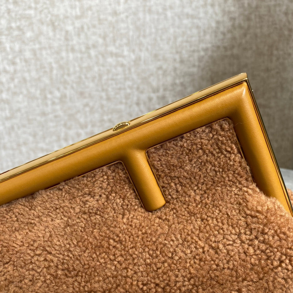 Fendi First Mini 26 Bag in Cider Brown Wool with Gold Hardware