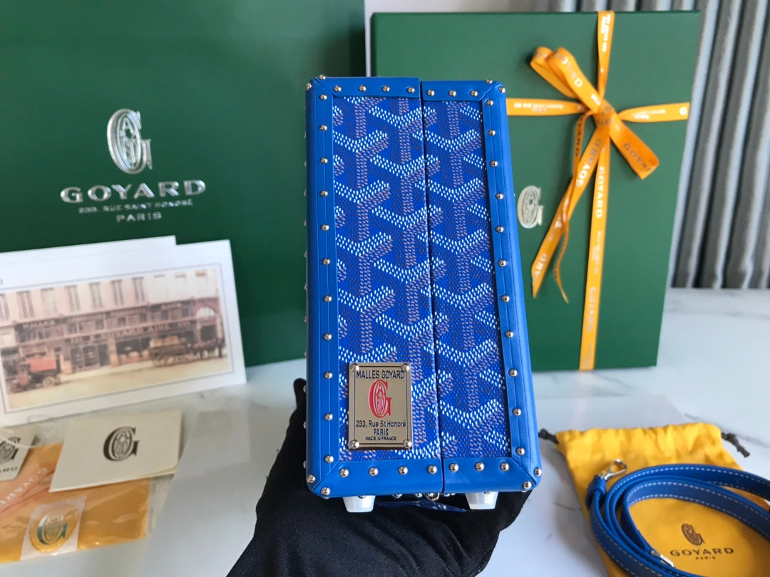 Goyard Grand Hôtel Trunk Bag 24 in Blue Goyardine Canvas and Calfskin