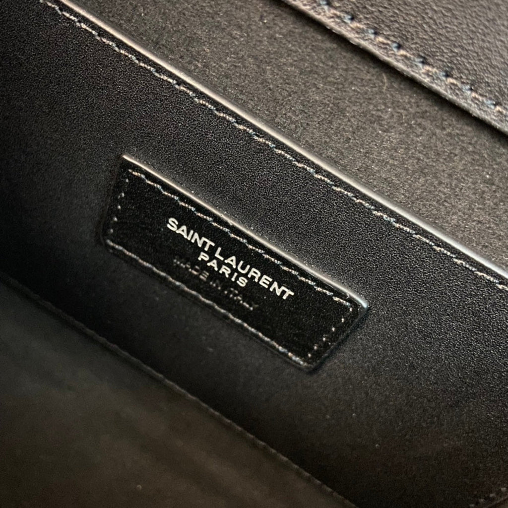 Saint Laurent Kate Tassel 24 Black Calfskin with Silver Logo Bag