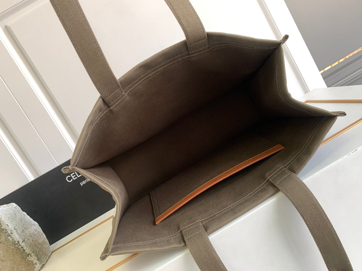 Celine Dark Brown 41 Canvas Tote Logo Letter
