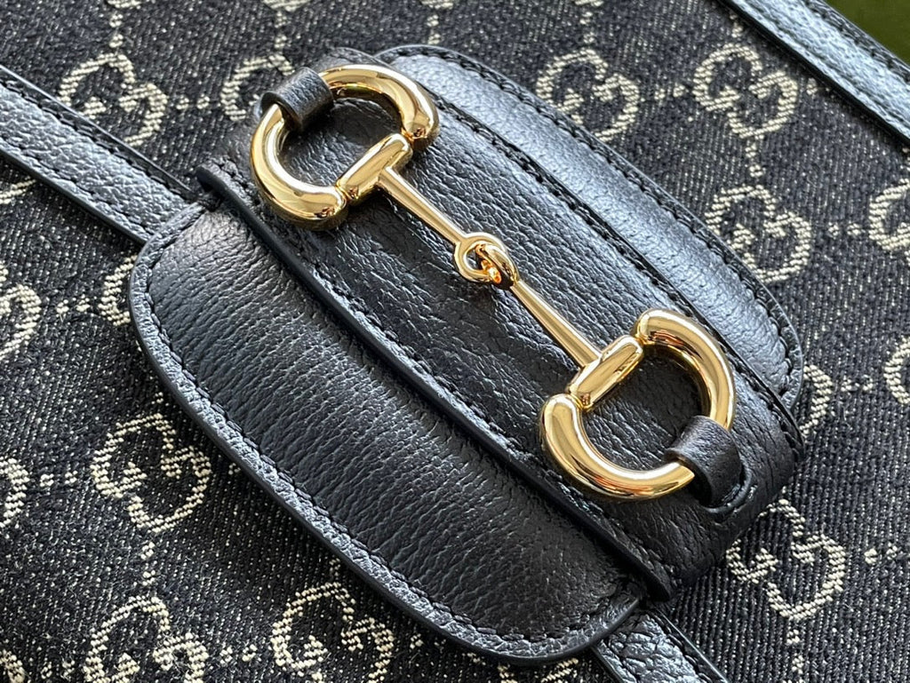 Gucci Horsebit 1955 Saddle Bag 25 in Black Canvas and Calfskin