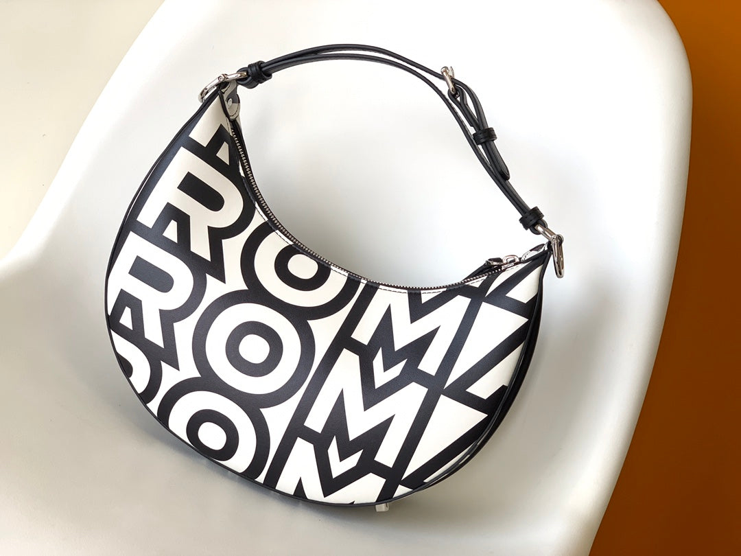 Fendi Fendigraphy Small 29 in White Mix Black Smooth Calfskin Silver Hardware Bag