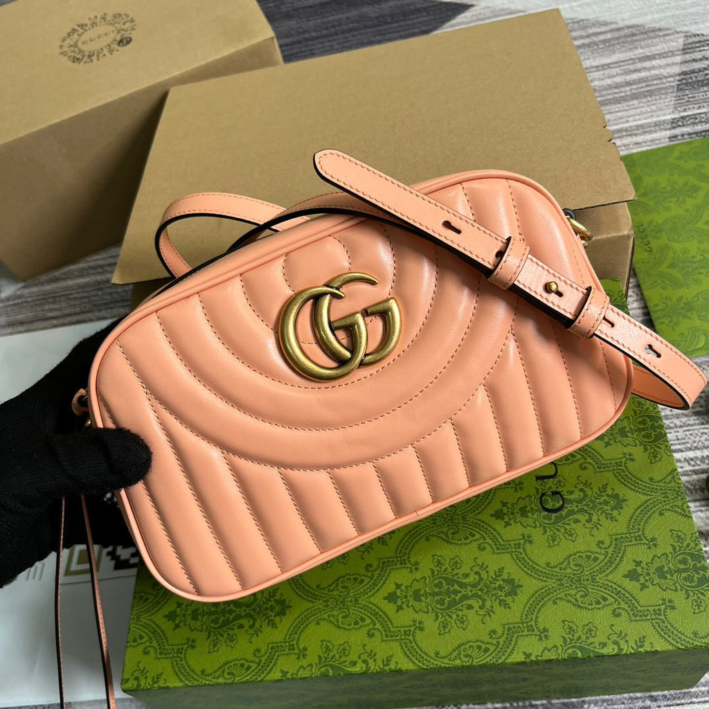 Gucci Marmont Small 24 Matelassé in Peach Pink Calfskin Bag