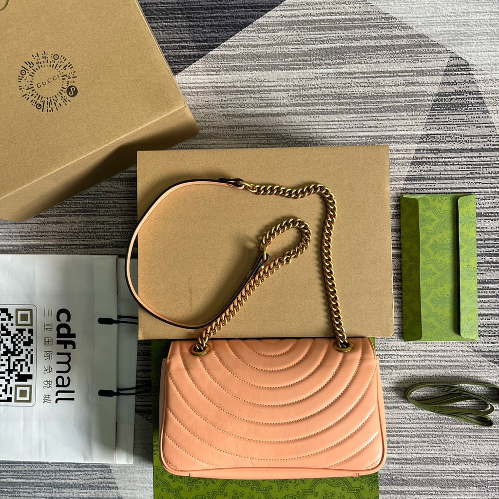 Gucci Marmont 26 Classic Bag in Peach Pink Calfskin