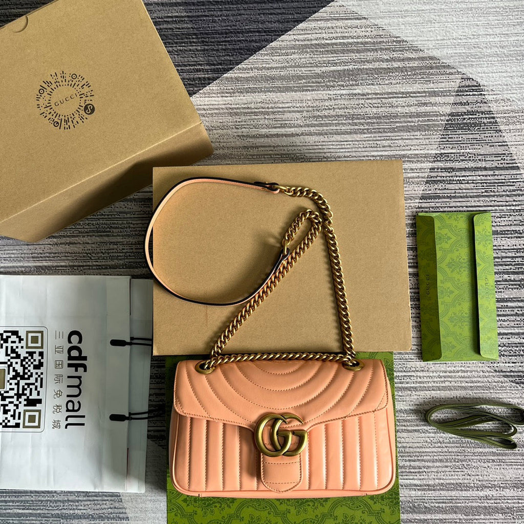Gucci Marmont 26 Classic Bag in Peach Pink Calfskin