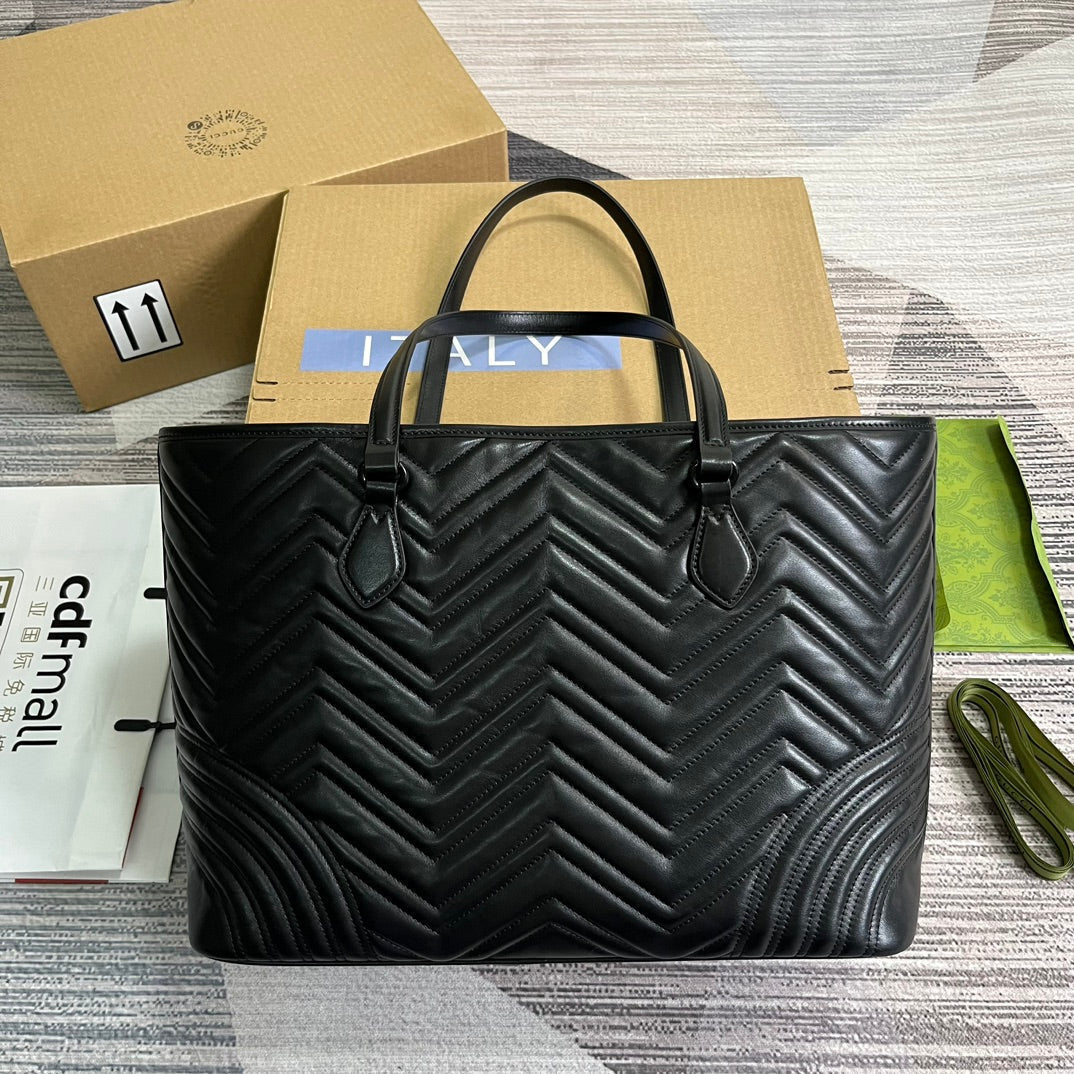 Gucci Marmont Large 38 Tote in Black Calfskin