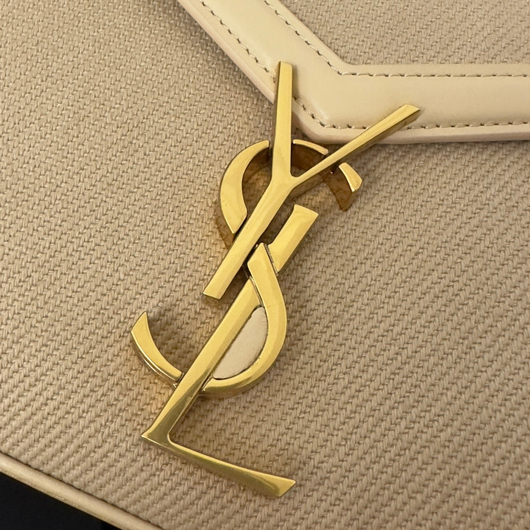 Saint Laurent Cassandra 20 Beicream Cotton Linen and Calfskin Bag