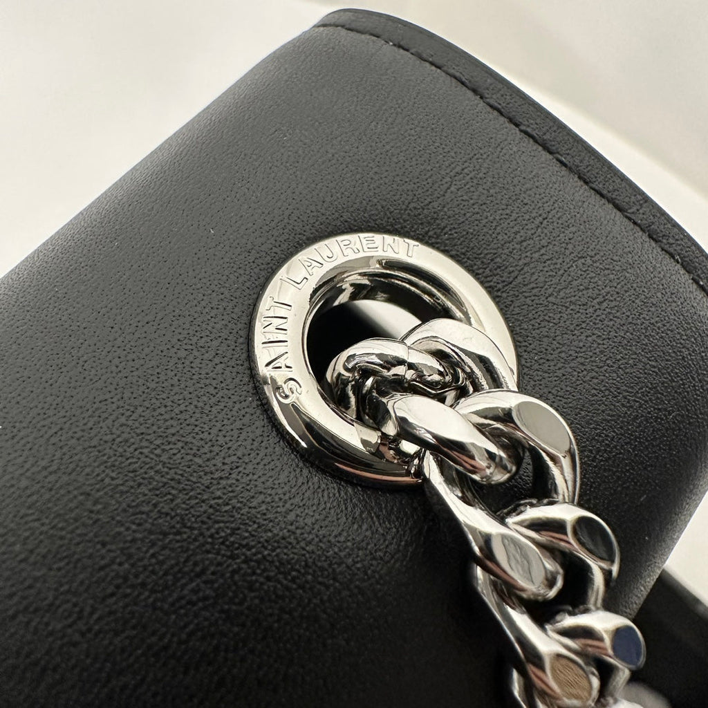 Saint Laurent Kate Tassel 20 Black Calfskin with Silver Logo Bag