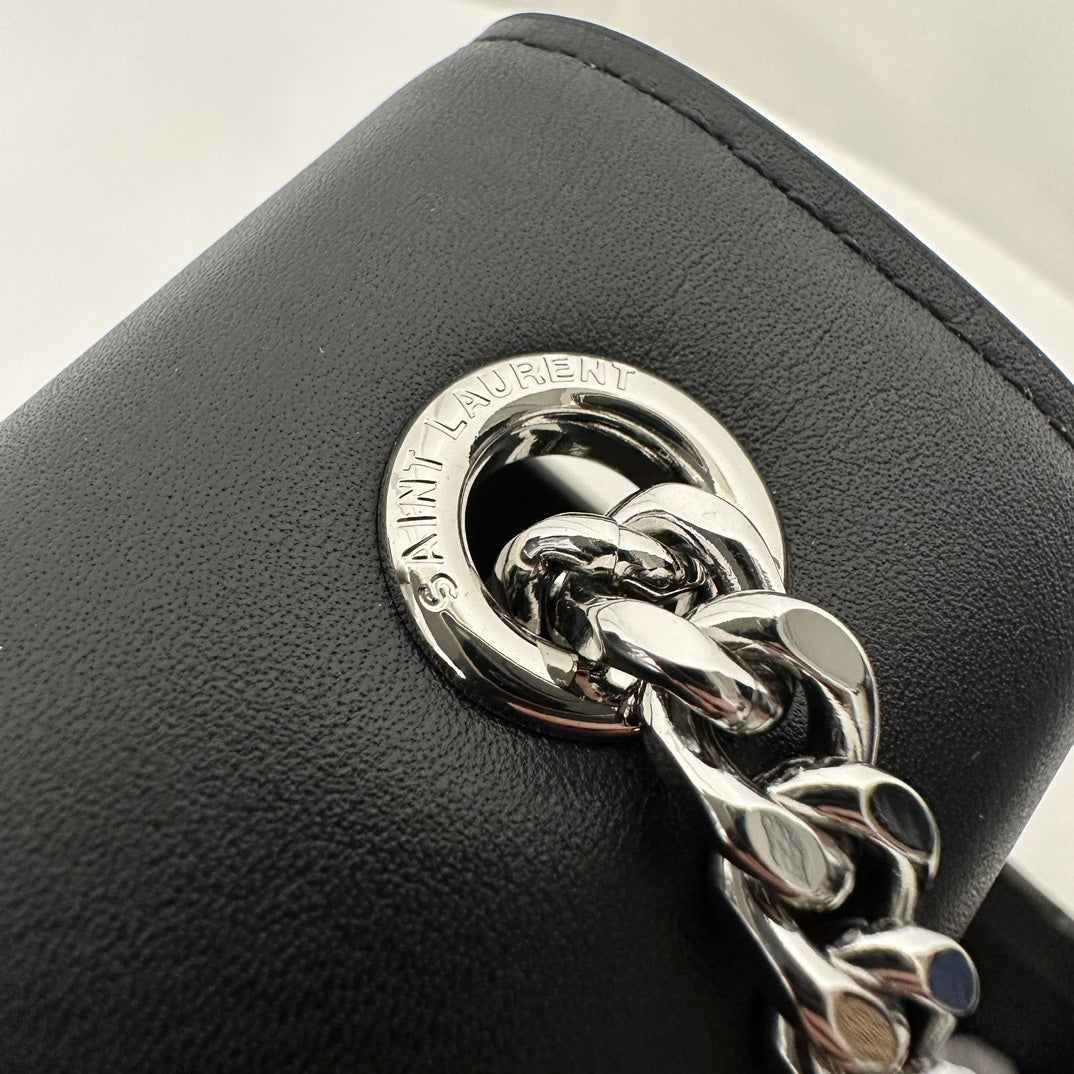 Saint Laurent Kate Tassel 20 Black Calfskin with Silver Logo Bag