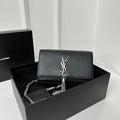 Saint Laurent Kate Tassel 20 Black Calfskin with Silver Logo Bag
