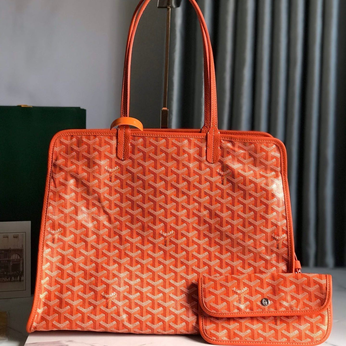 Goyard Hardy PM Bag 40 in Orange Goyardine Canvas and Taurillon Leather Trim