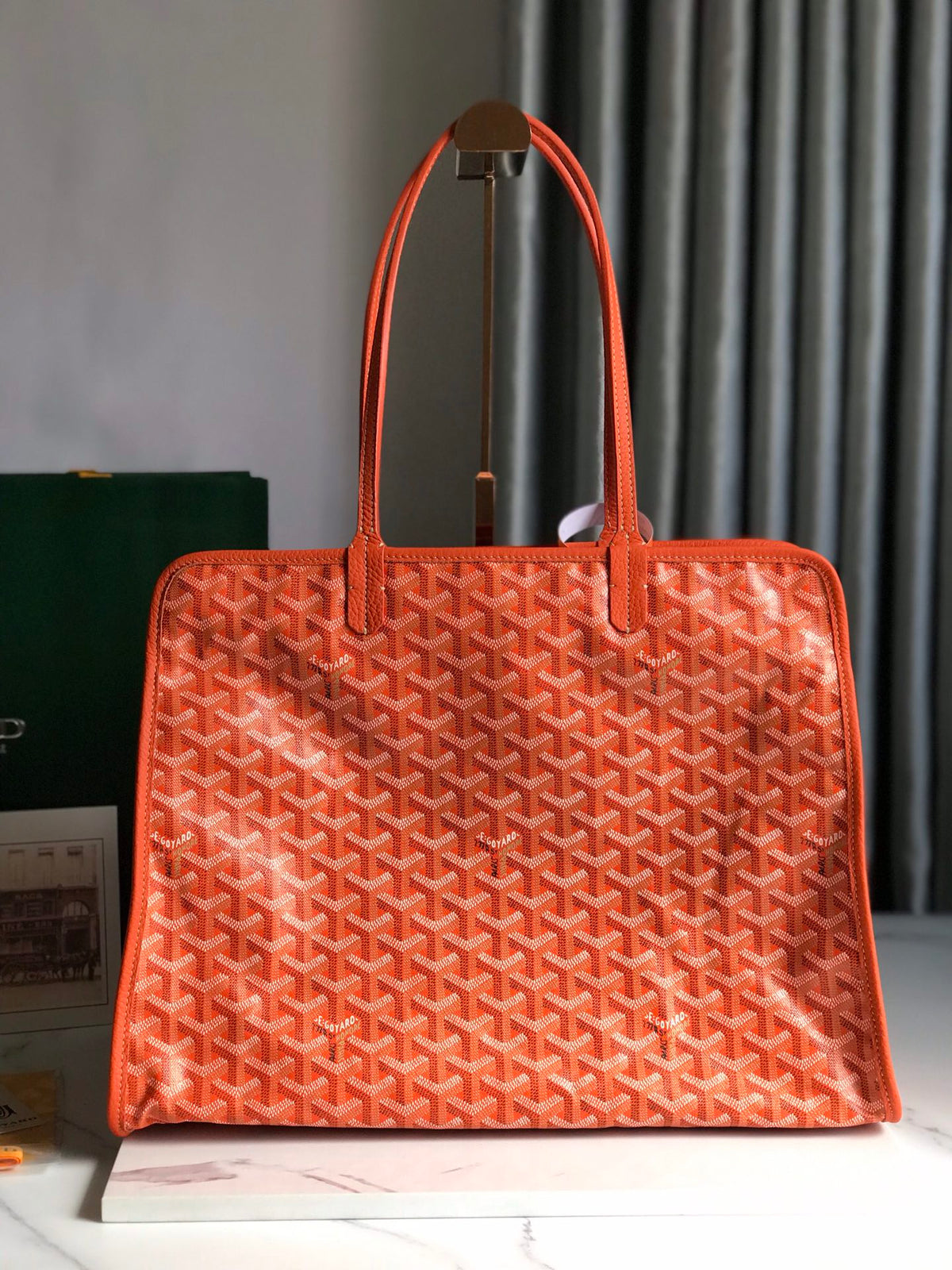Goyard Hardy PM Bag 40 in Orange Goyardine Canvas and Taurillon Leather Trim