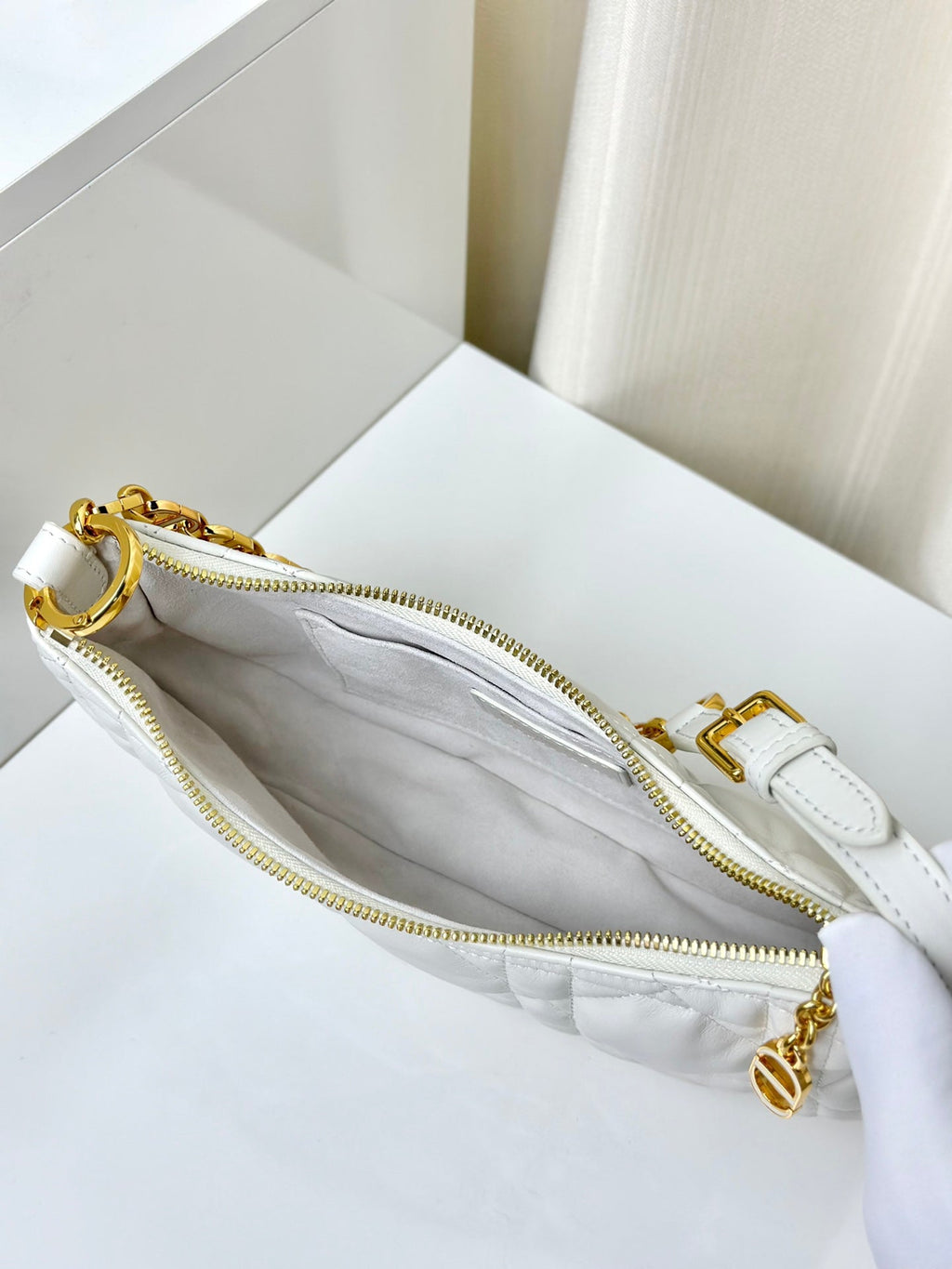 Dior CD Lounge 26 Bag in White Lambskin