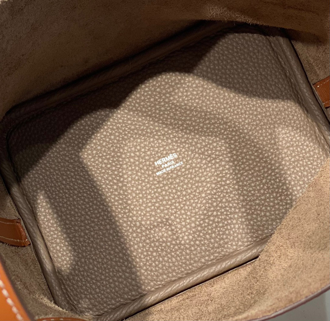 Hermes 25S Picotin Lock 18 in Burnt Orange and Brown Calfskin Silver Hardware Bag