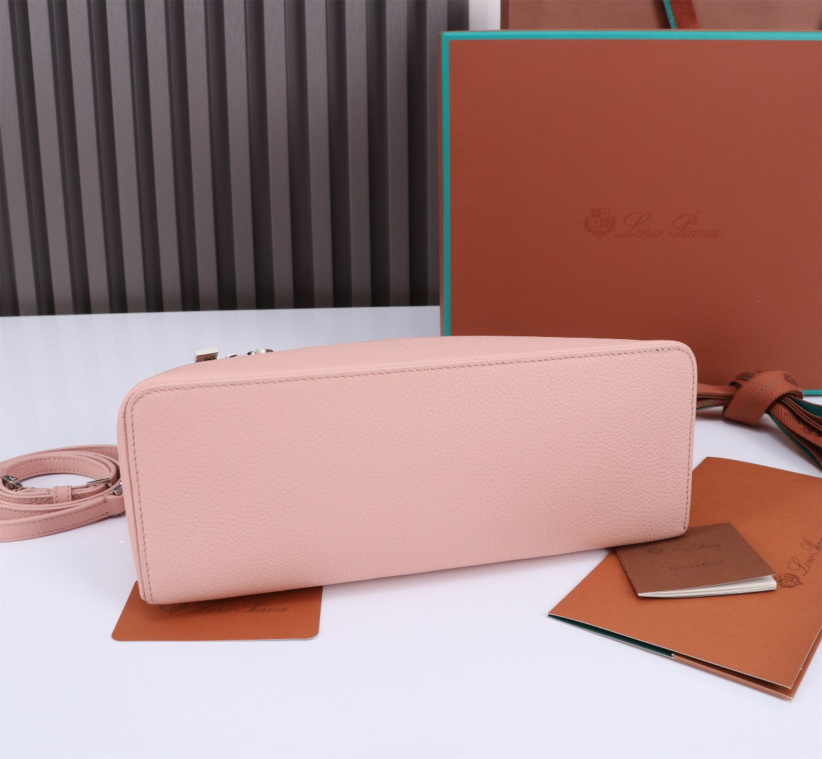 Loro Piana Extra Bag L27 in Blush Pink Grained Calfskin with Silver Hardware
