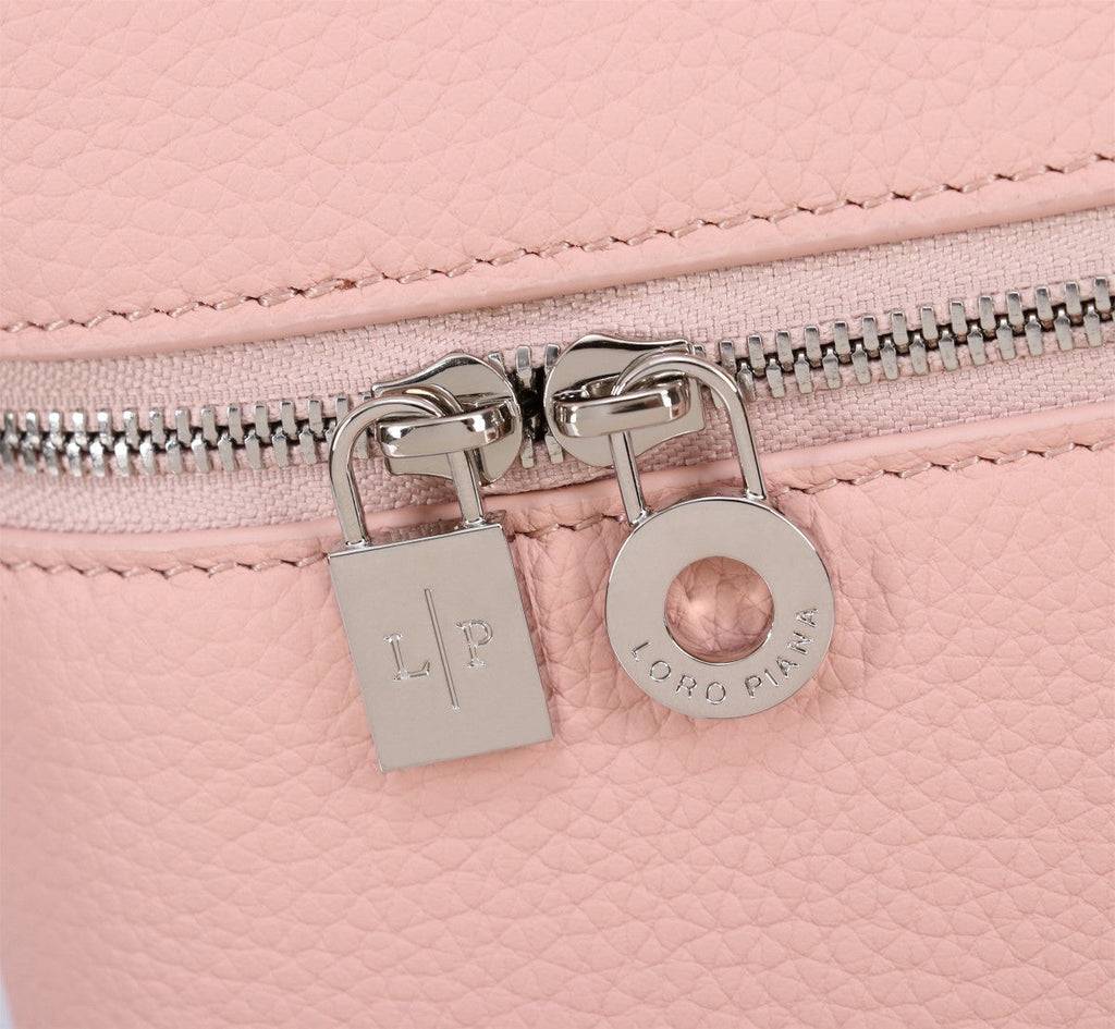 Loro Piana Extra Bag L27 in Blush Pink Grained Calfskin with Silver Hardware
