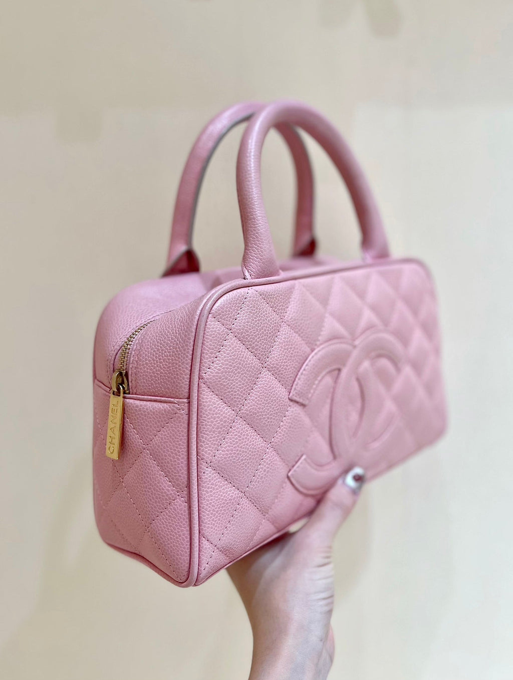 Chanel 25S Quilted Caviar Bowling Bag 27 in Pink Calfskin