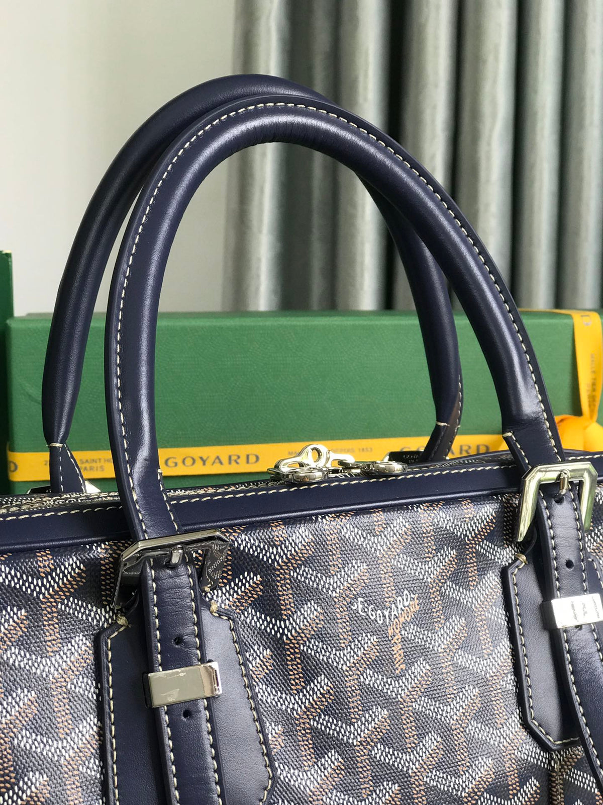 Goyard Ambassade Document Case 35 in Navy Blue Goyardine Canvas Bag