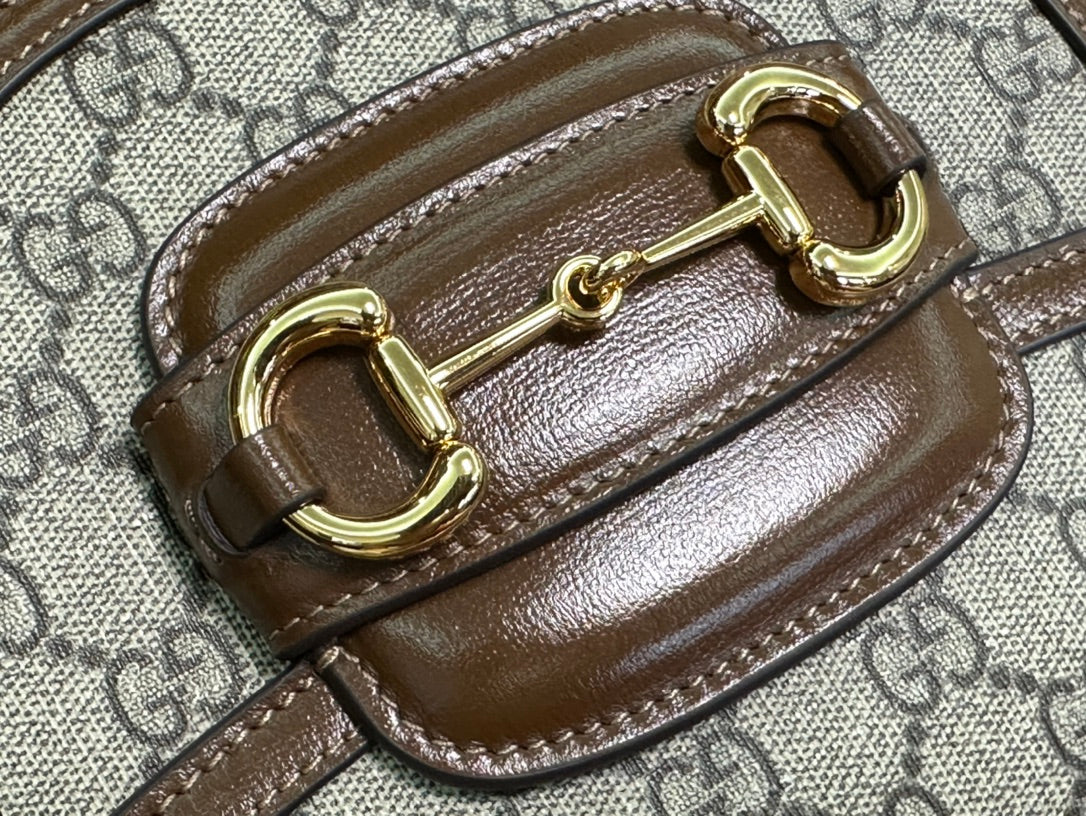 Gucci 18 Horsebit 1955 Mini Bag Beige Canvas and Ebony Calfskin