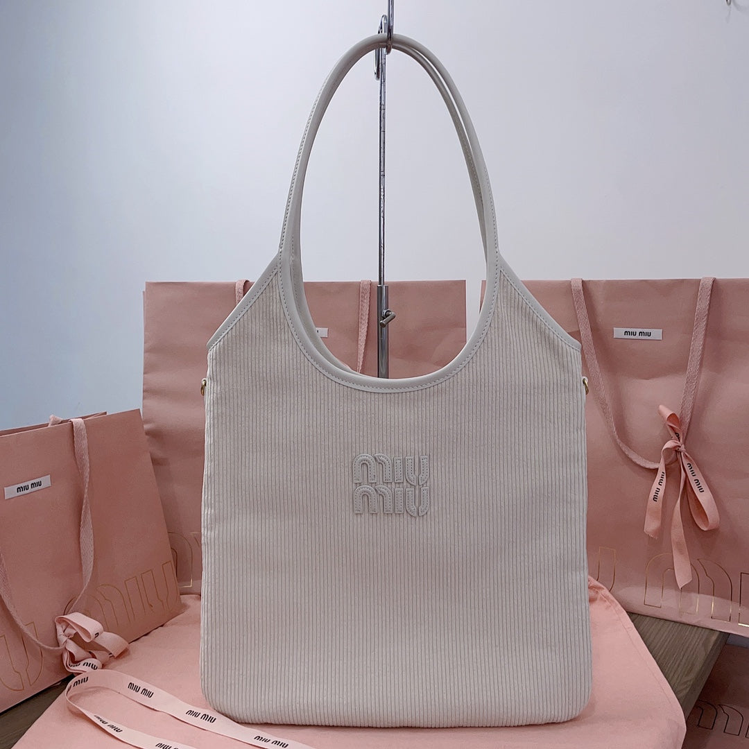 Ivy Tote Bag 40 in White Corduroy